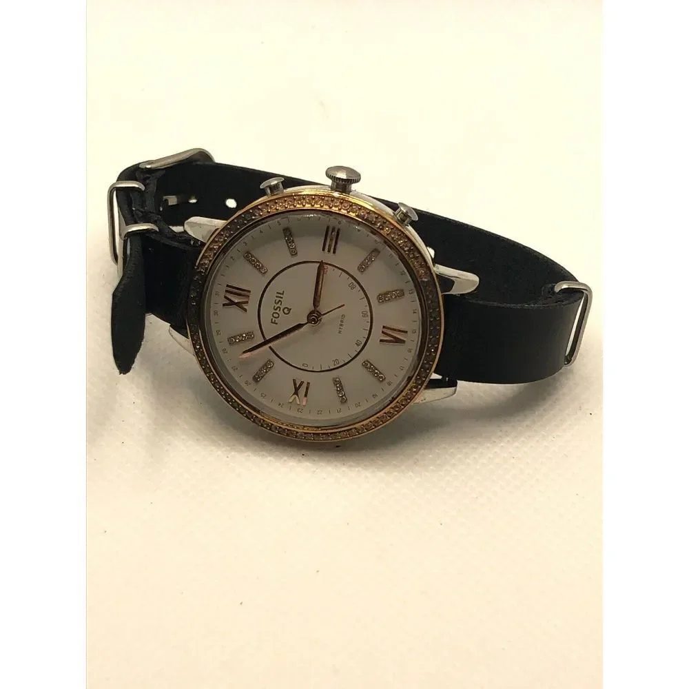 Fossil Q FTW5011 Womens Black Leather Analog White Dial Hybrid Smart Watch HK114